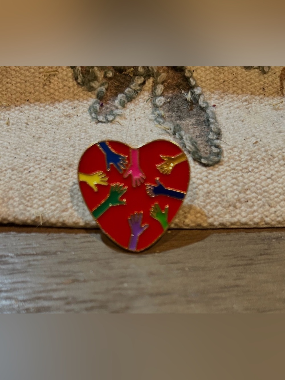 Heart Enamel Pin with Multicolor Hands - Red